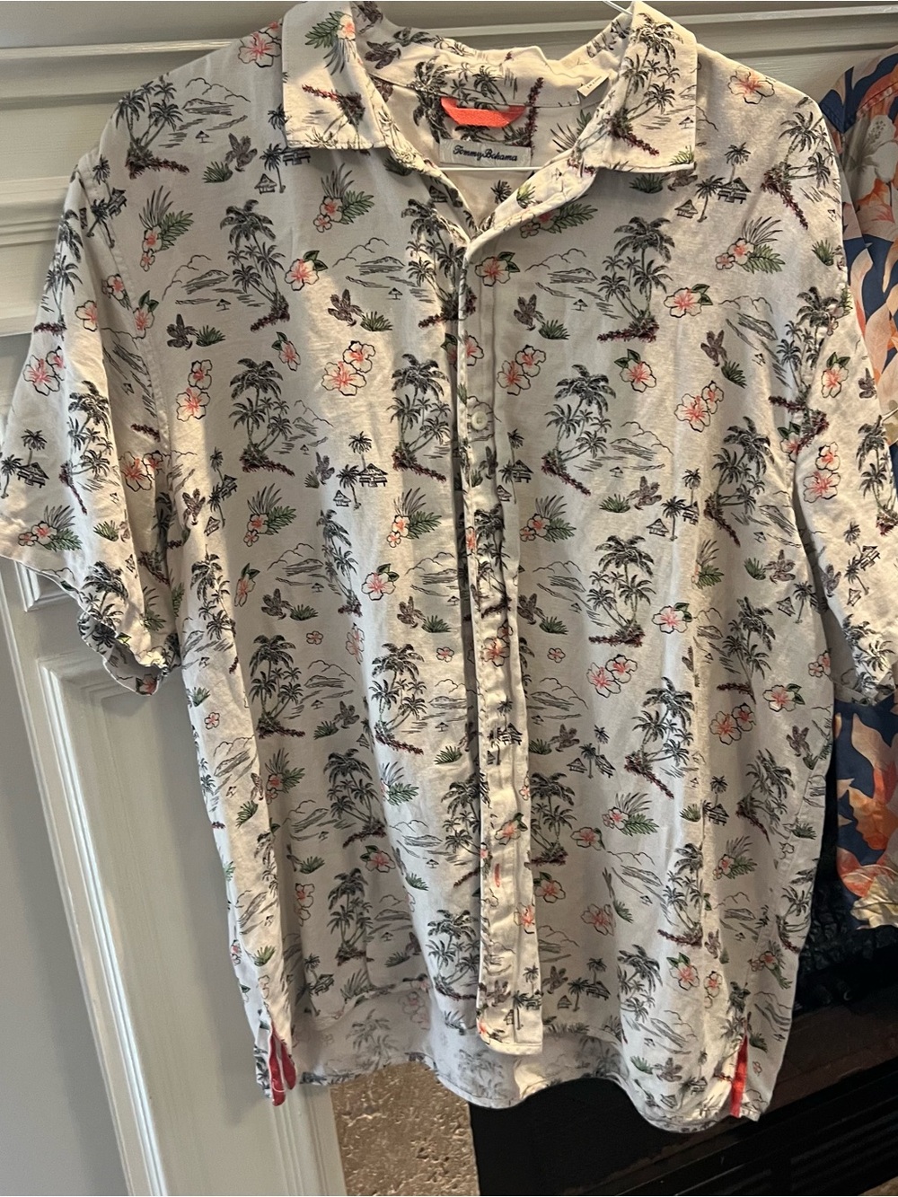 Men's White Tropical Print Short-Sleeve Shirt tommy bahama xxl